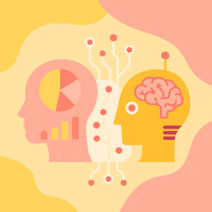 تصویر گرافیکی چشمنواز از تحلیل دادهها توسط انسان و ماشین در فضایی انتزاعی